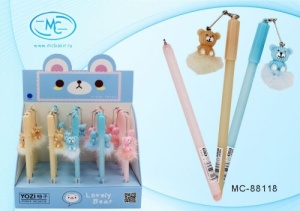 ручка шариковая на масл.основе синяя с брелоком Мишка MC-88118              